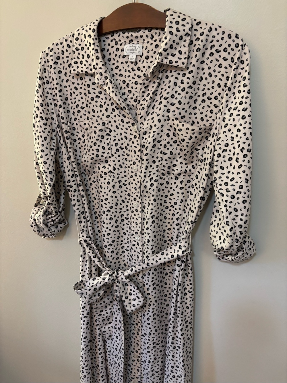Mud Pie Cream and Black Leopard Print Maxi Shirt Dress